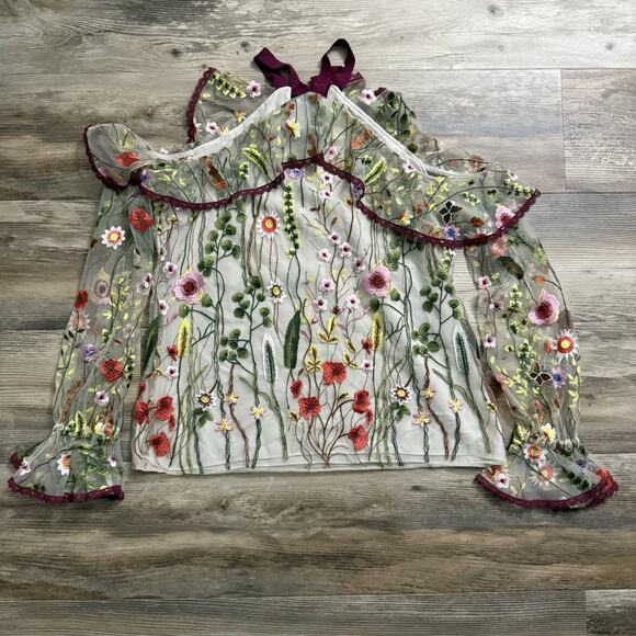 Alexis Kylie Floral Embroidered Cold Shoulder Blouse – Women’s Small - Picture 3 of 11